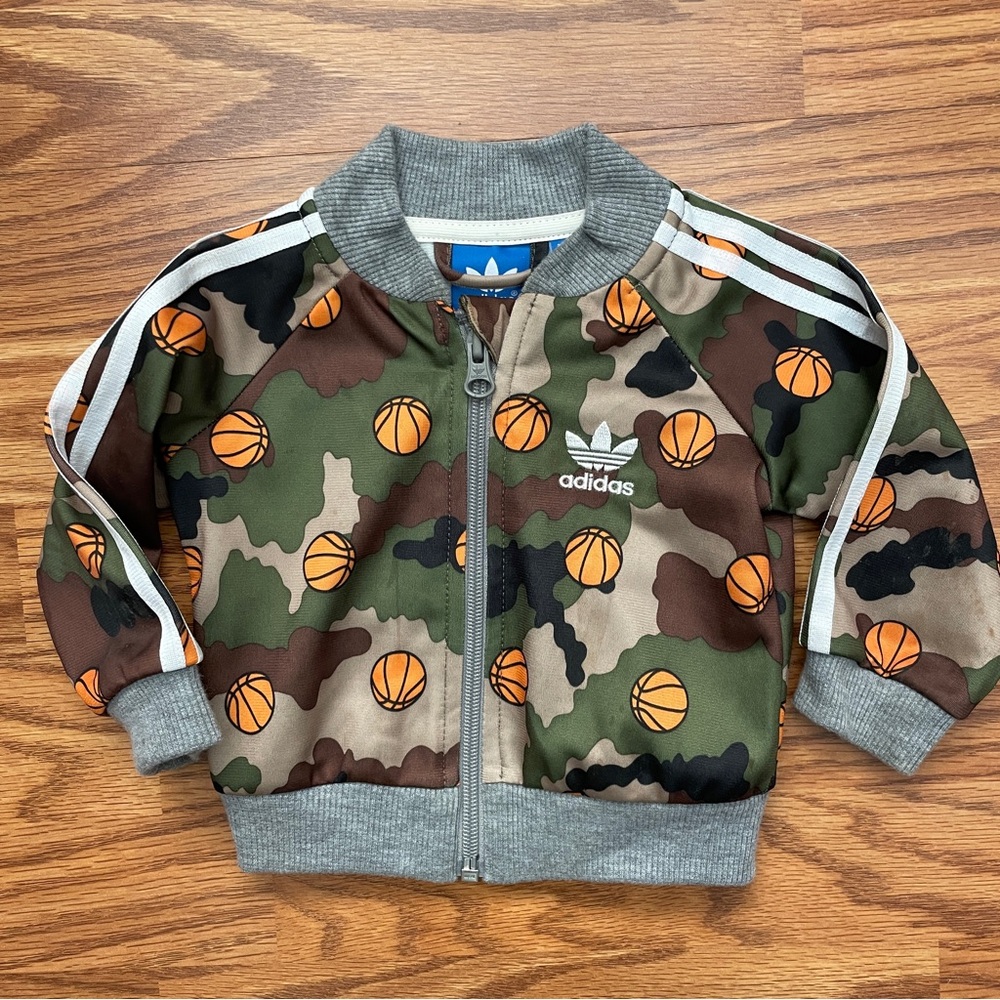 Adidas originals baby track jacket with camo print and basketballs